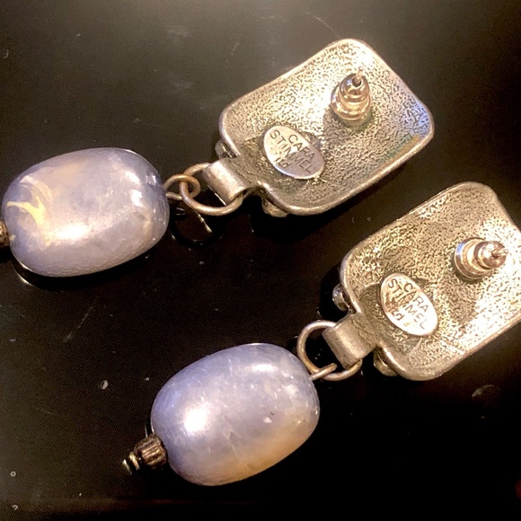 VTG 90s Cara Stimmel Hammered Silver Tone Chunky Dangling Bead Pierced Earrings - Picture 4 of 8